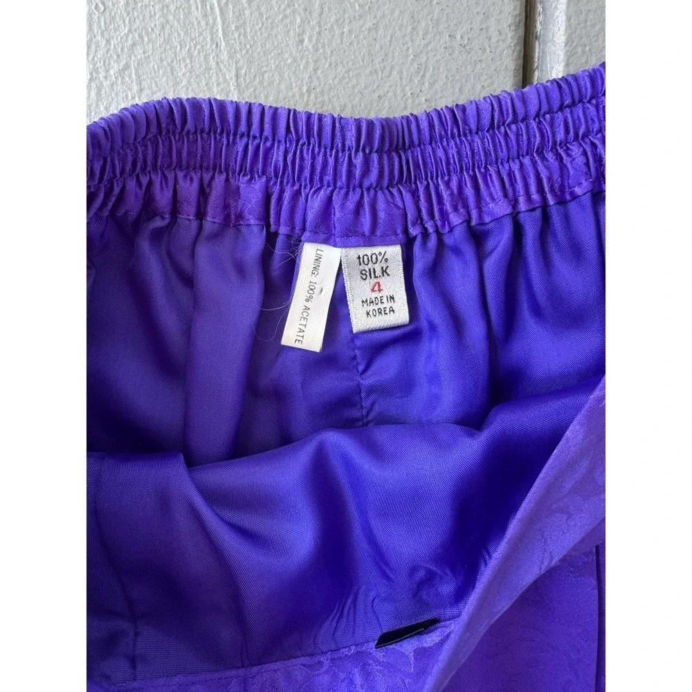 Women's Purple 100% Silk Skirt Floral Pattern Sz 4 Preppy Korea Short‎ Mini READ